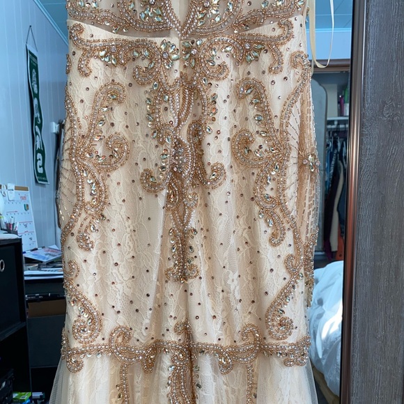 Cream Colored Bejeweled Prom Dress - Picture 8 of 9